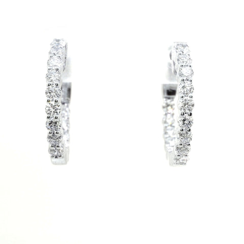 14KT WHITE GOLD 1CTW ROUND DIAMOND INSIDE/OUT HOOPS KE35360-1CT