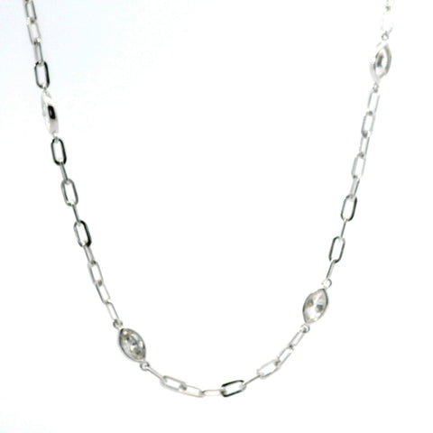 18KT WHITE GOLD MARQUISE STATION NECKLACE 165-00496
