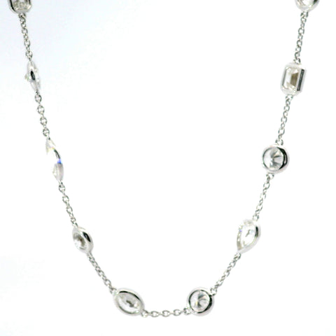 18KT WHITE GOLD MIXED SHAPE DIAMOND STATION NECKLACE 165-00493