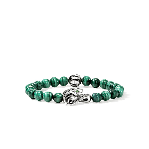 John Hardy Legends Cobra Bracelet, Sterling Silver, Malachite, 8MM BUS603841MHTS