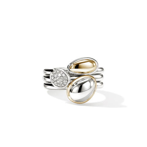 John Hardy Pebble Stacking Ring Trio, Gold, Sterling Silver, Diamonds RZZP9721332DI