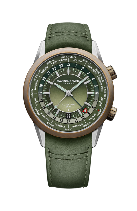 Raymond Weil Freelancer GMT 40mm, green dial 2765-SBC-52001