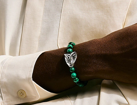 John Hardy Legends Cobra Bracelet, Sterling Silver, Malachite, 8MM BUS603841MHTS