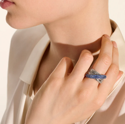 John Hardy JH Essential Pavé Crossover Ring, Sterling Silver, Gemstones