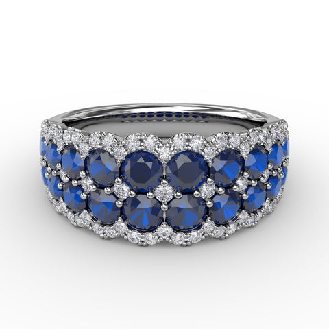 Sapphire and Diamond Double Row Ring R1636S