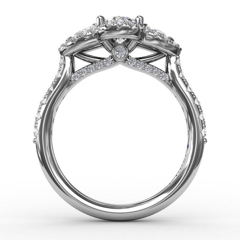 Fana Three-Stone Round Diamond Halo Engagement Ring S3218