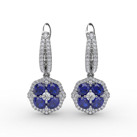 FANA Sapphire and Diamond Cluster Drop Earrings ER1576S