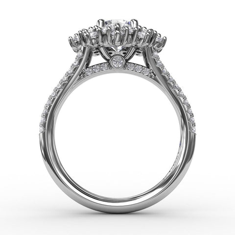 Fana Contemporary Floral Halo Engagement Ring With Double-Row Pavé Band 3234