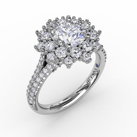 Fana Contemporary Floral Halo Engagement Ring With Double-Row Pavé Band 3234