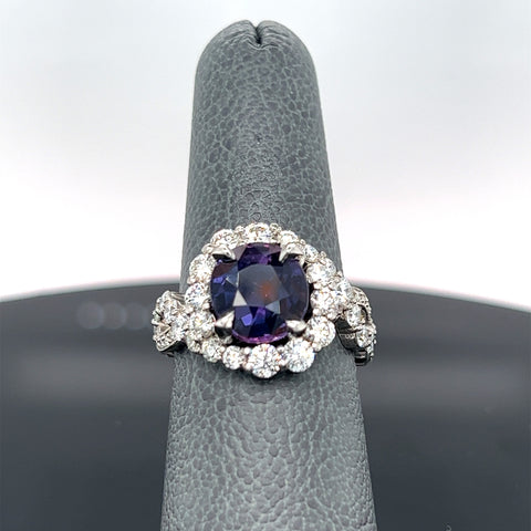 Platinum 4.05CT Natural Purple Sapphire and Diamond Ring