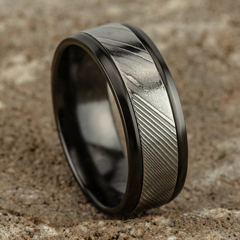 Benchmark Black Titanium and Damascus Steel 8mm Band CF108814BKTDS10