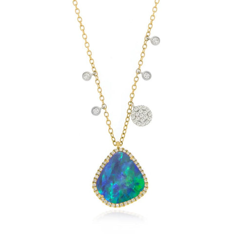 Opal Necklace with Off-Centered Diamond Charms