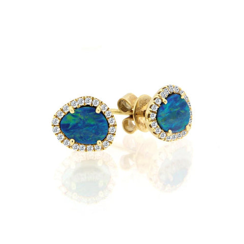 Yellow Gold Opal Stud Earrings