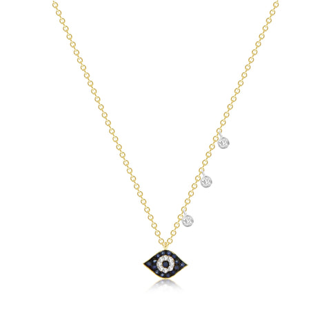 Sapphire Evil Eye Necklace Diamond Bezel Accents