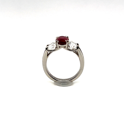 3.06CT NATURAL RUBY AND DIAMOND THREE STONE RING