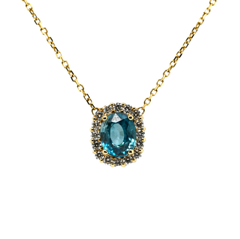 4.90CT BLUE ZIRCON CUSTOM DIAMOND PENDANT