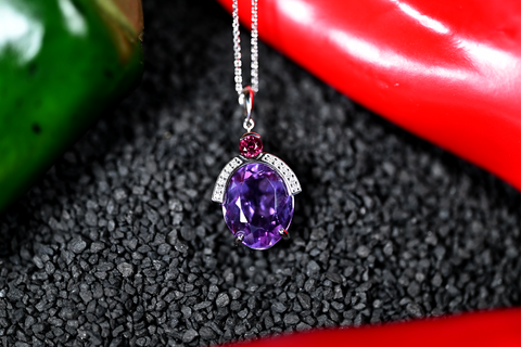 6.22CT AMETHYST, TOURMALINE AND DIAMOND PENDANT