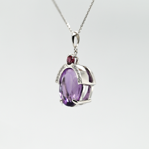 6.22CT AMETHYST, TOURMALINE AND DIAMOND PENDANT