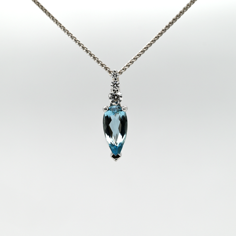 1.36CT NATURAL PEAR AQUAMARINE AND DIAMOND PENDANT