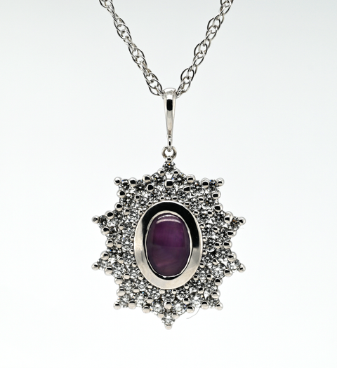 2.11CT PURPLE STAR SAPPHIRE AND DIAMOND CUSTOM PENDANT