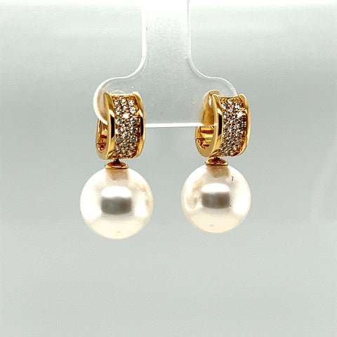 White South Sea Pearl and Diamond Pave Dangle Earrings