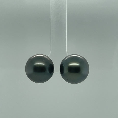 14mm Black Tahitian Pearl Stud Earrings