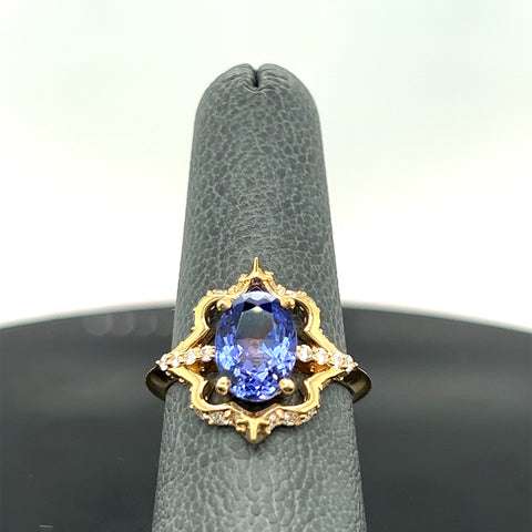 18K Yellow Gold 2.43CT Natural Tanzanite and Diamond Ring