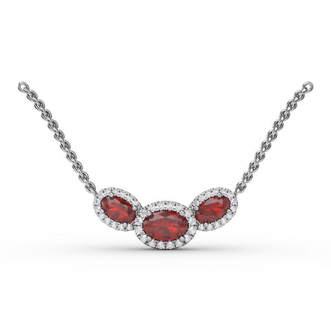 FANA Ruby and Diamond Three-Stone Oval Pendant P1644R