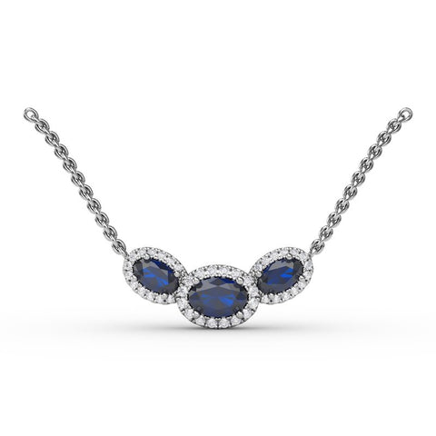 FANA Sapphire and Diamond Three-Stone Oval Pendant P1644S