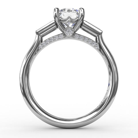 Fana Three-Stone Round Diamond Engagement Ring With Tapered Baguettes 3299