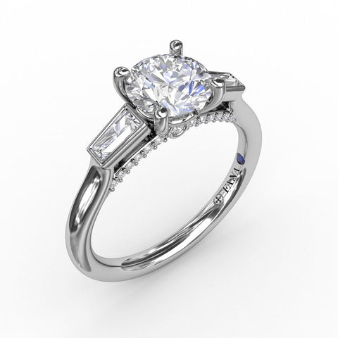 Fana Three-Stone Round Diamond Engagement Ring With Tapered Baguettes 3299