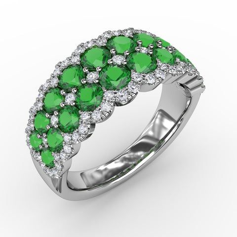 FANA Emerald and Diamond Double Row Ring R1636E