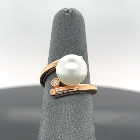 14k Rose Gold Bypass South Sea Pearl and Diamond Ring