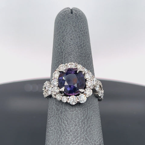 Platinum 4.05CT Natural Purple Sapphire and Diamond Ring