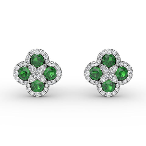 FANA Emerald and Diamond Cluster Studs ER1643E