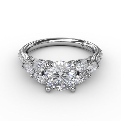 Fana Floral Multi-Stone Engagement Ring With Diamond Leaves 3210
