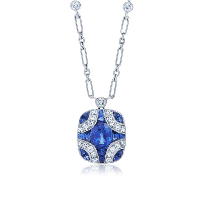 Graff Sapphire Snowflake Diamond White Gold Necklace