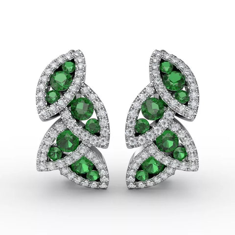 Fana Dramatic Emerald and Diamond Leaf Earrings