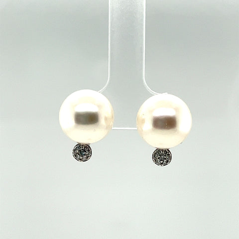 White South Sea Pearl and Diamond Modern Earrings