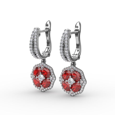 FANA Ruby and Diamond Cluster Drop Earrings ER1576R