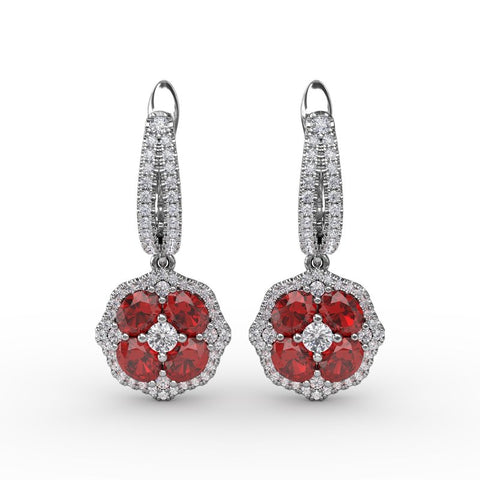 FANA Ruby and Diamond Cluster Drop Earrings ER1576R