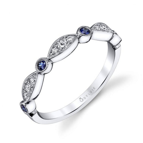 Sylvie Vintage Diamond and Sapphire Stackable Wedding Band - B0011-BS - Chalmers Jewelers