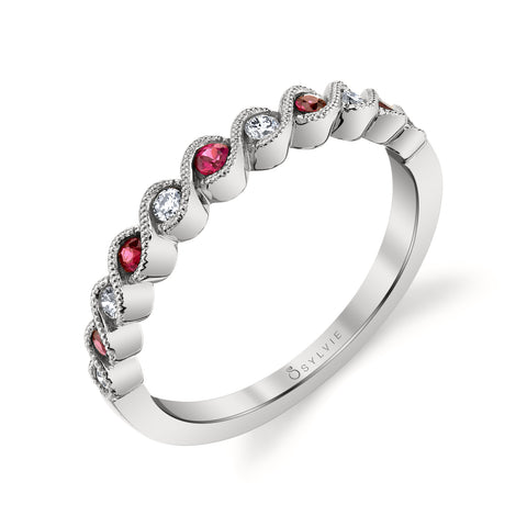 Sylvie Ruby And Diamond Gemstone Wedding Band B0015-RU