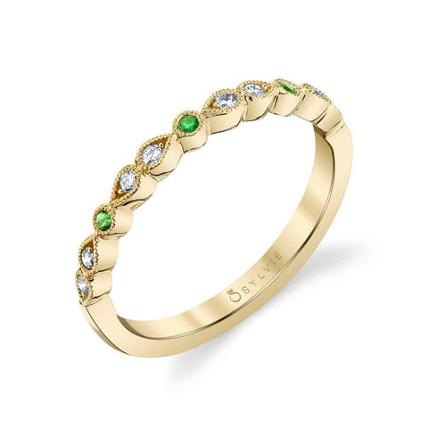 Diamond And Green Emerald Wedding Band B0033-EM - Chalmers Jewelers