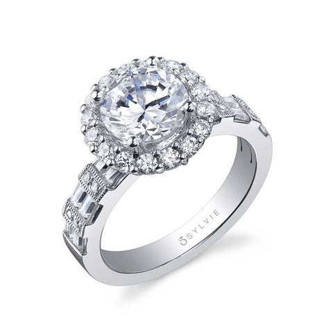 Round Halo Baguette Engagement Ring SY910 - Chalmers Jewelers