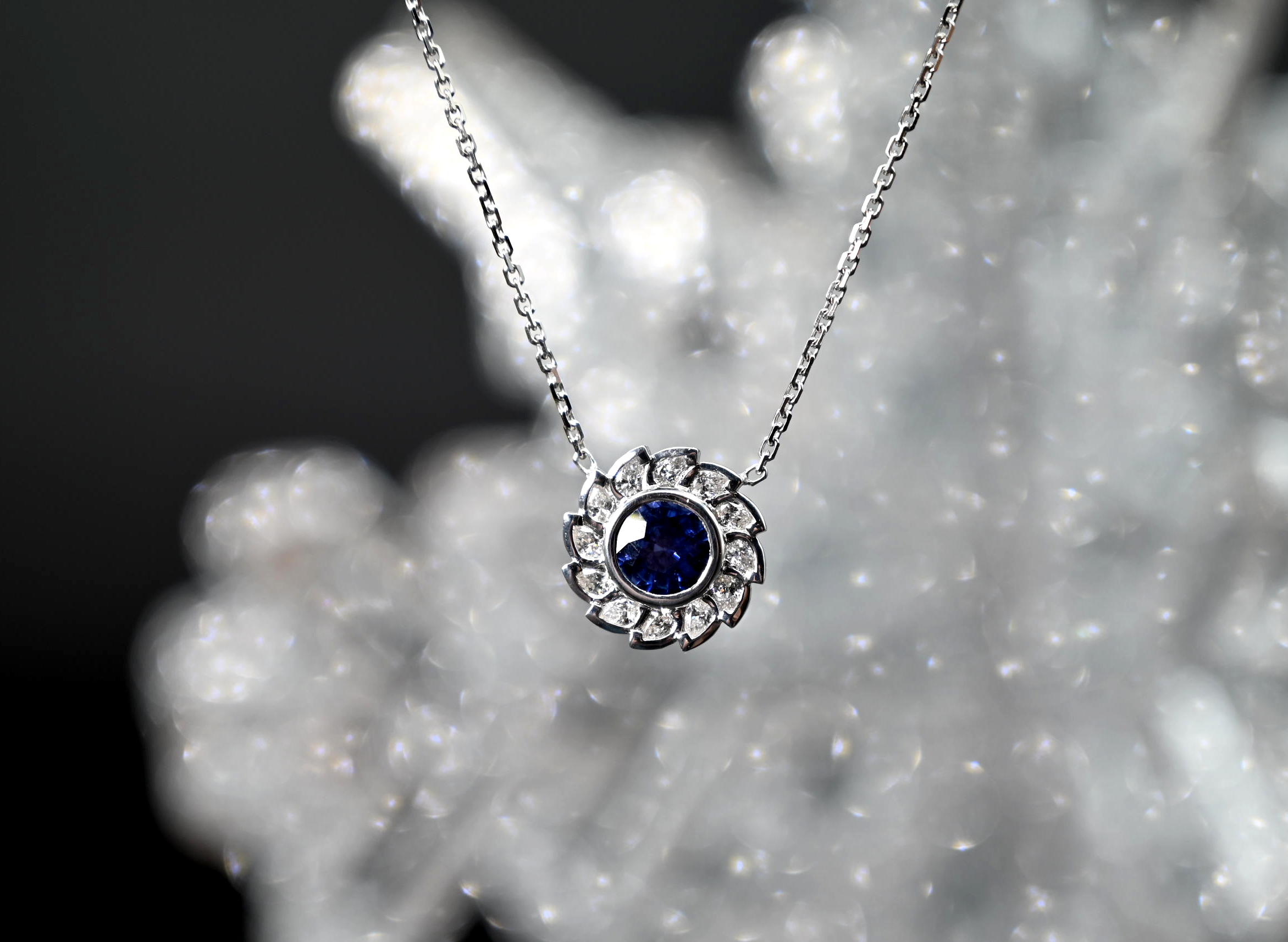 2.14 Ct Ceylon Blue Sapphire and Diamond Custom Pendant