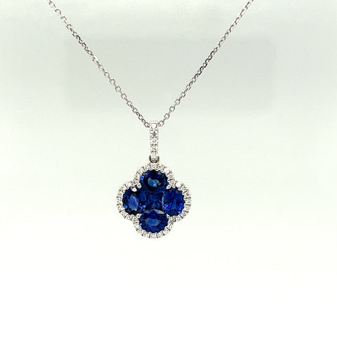 18K White Gold 1.81CTW Sapphire and Diamond Pendant