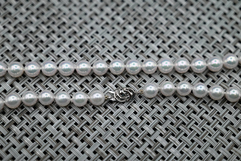Fresh Water Cultured White Pearl Necklace with 18k White Gold Clasp