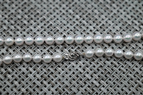 Fresh Water Cultured White Pearl Necklace with 18k White Gold Clasp