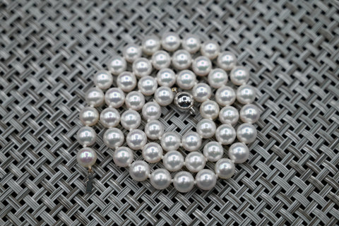 Akoya Cultured White Pearl Necklace with 14k White Gold Clasp